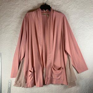 Logo Lounge Lori Goldstein Women's Layered Open Cardigan Sweater Pink Sz 2X 8854